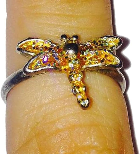 18575 - Yellow Stone Dragonfly Ring - [Clear-221]