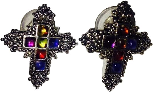 18597 - Cross Earrings w/Rhinestones - [Clear-221]