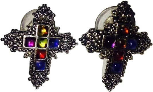 18597 - Cross Earrings w/Rhinestones - [Clear-221]