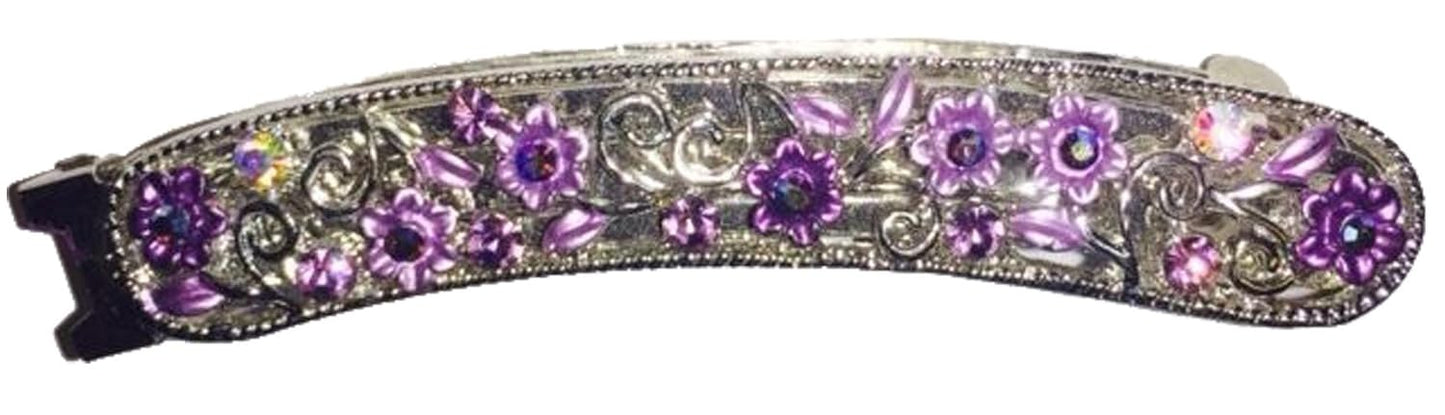 18637 - Silver/Purple Crystal Flower Hair Barrette - [Clear-168]