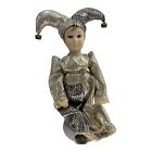 18640 - Elegant 8-Inch Silver Porcelain Clown Figurine with Intricate Details and Glossy Finish |6-7|