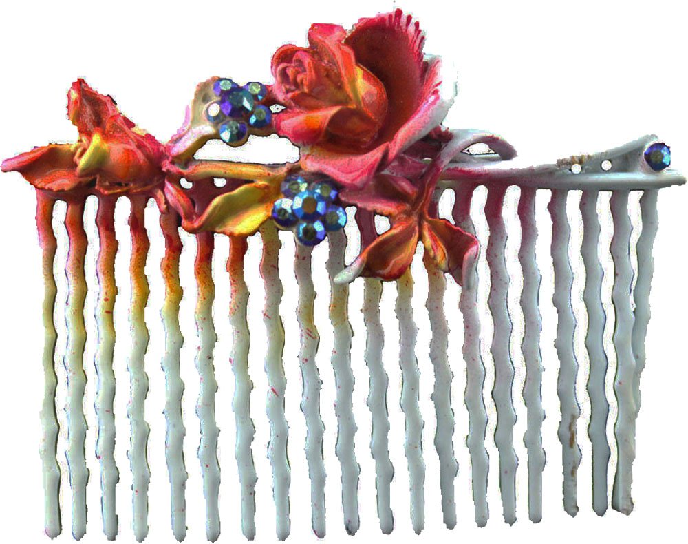 18650 - White Pink Flower Hair Comb - [Clear-222]