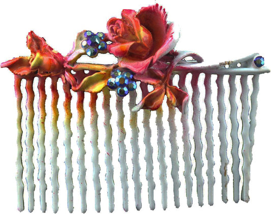 18650 - White Pink Flower Hair Comb - [Clear-222]