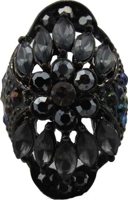18669 - Dark Silver Oval Jewel Ring - [Clear-205]