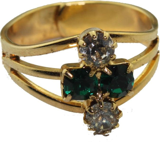 18677 - Gold Ring w/4 Stones Green/Clear - [Clear-218]