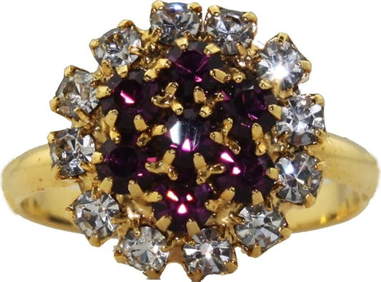 18678 - Gold Ring w Clear & Purple Stone - [Clear-218]