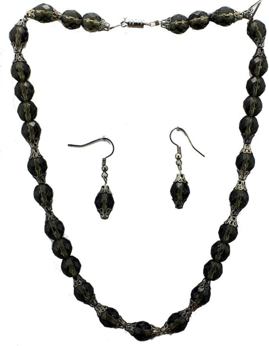 18683 - Brown Crystal Necklace Earrings - [Clear-205]