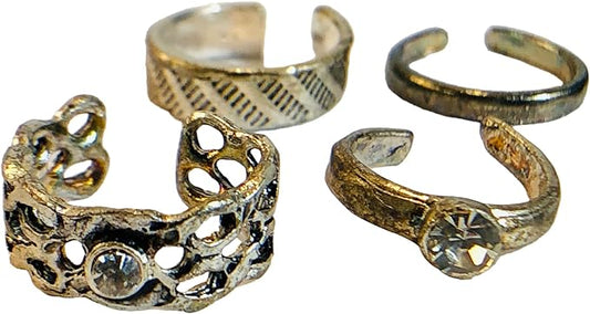 18684 - 4 pk Asst Silver Toe Rings - [Clear-66]