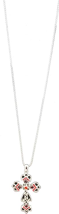 18702 - Red Crystal Cross Pendant Necklace 3x1 - [PB-14 Front]