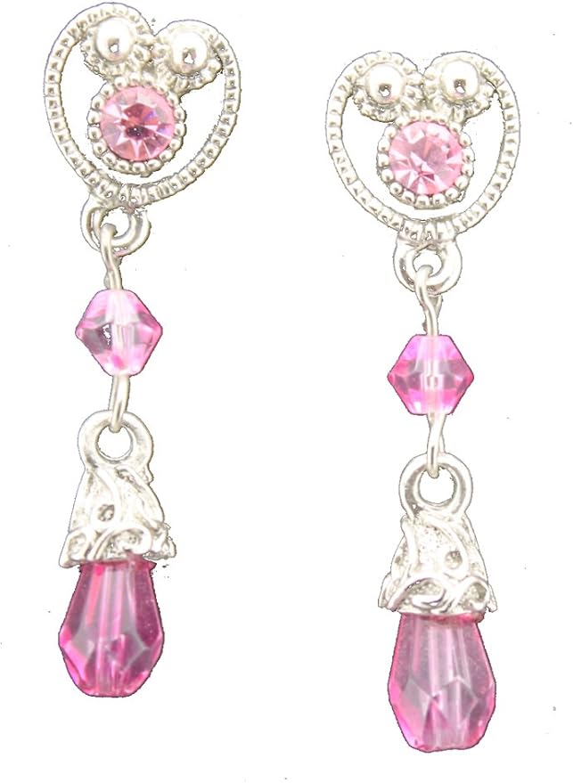 18705 - Silver Heart Pink Stone Earring - [Clear-218]