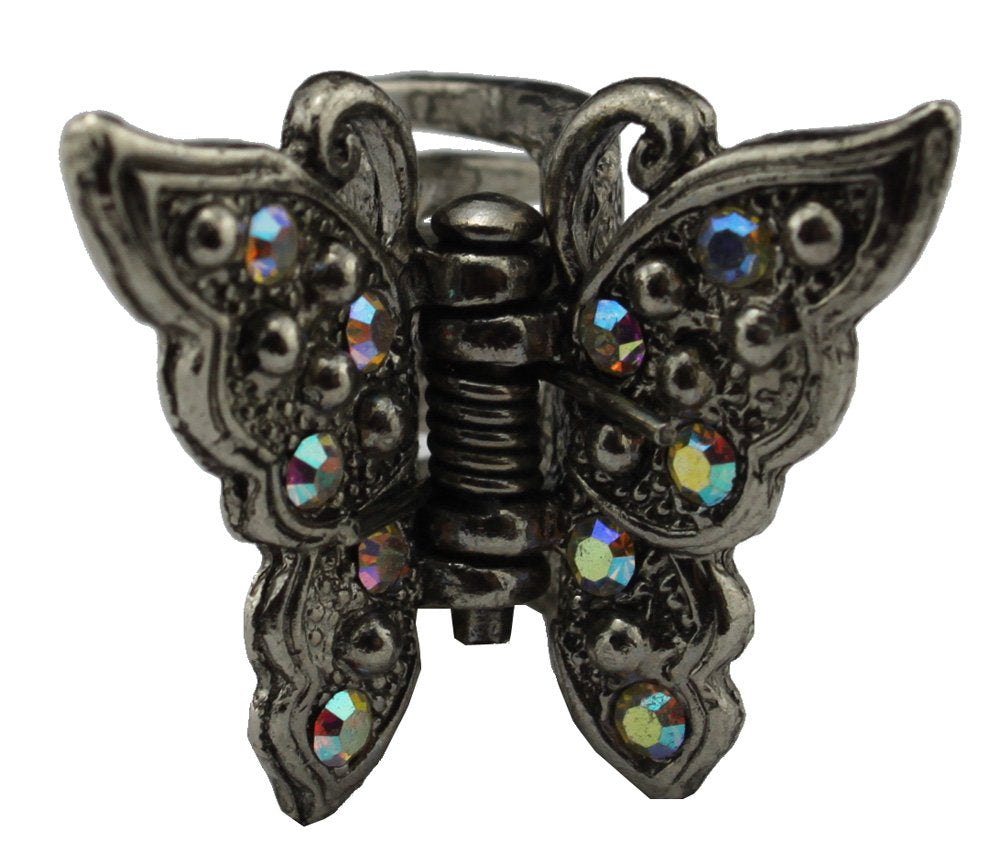 18724 - Sm Silver Butterfly Hairclip - [Clear-205]