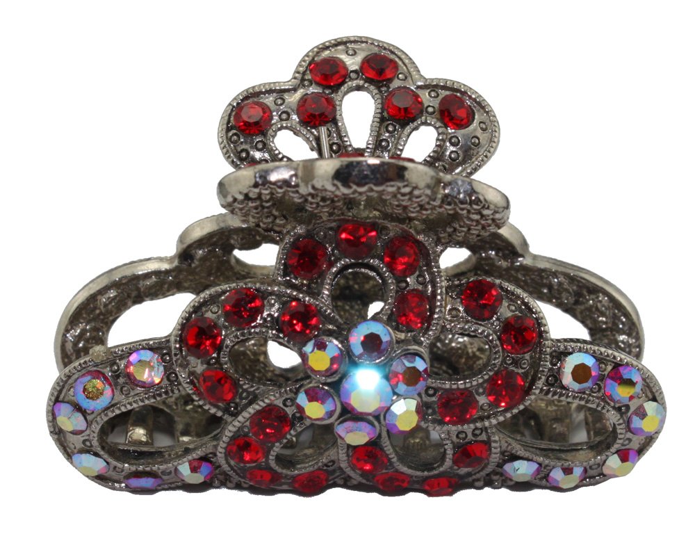 18725 - Red Rhinestone Hair Clip - [Clear-72]