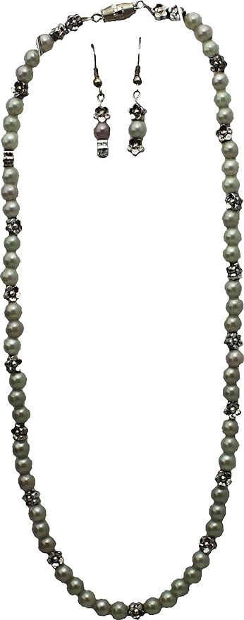 18752 - 17.5" Gray Faux Pearl Necklace and Earrings - [Clear-204]
