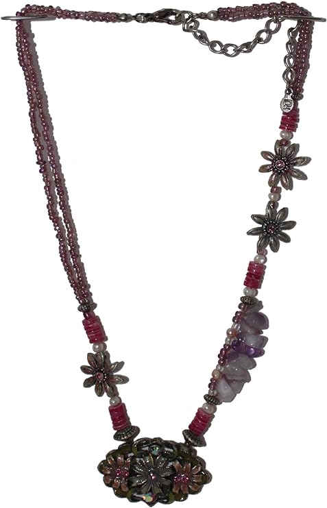 18756 - Pink Stone Flower Necklace - [Clear-218]