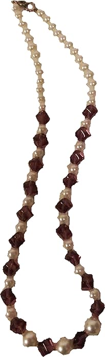 18758 - White Pearl Necklace Pink Cube Stones - [PB-10 Front]