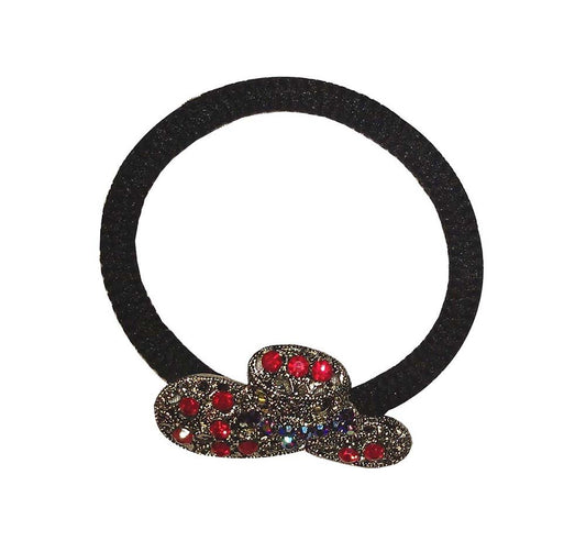 18822 - Silver Hat with Red Rhinestones Ponytail Holder - [Clear-156]