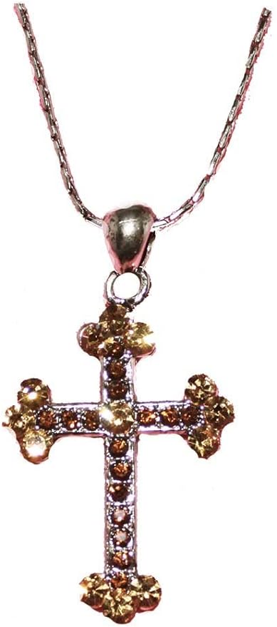18855 - Amber/Gold Rhinestone Cross - [Clear-205]