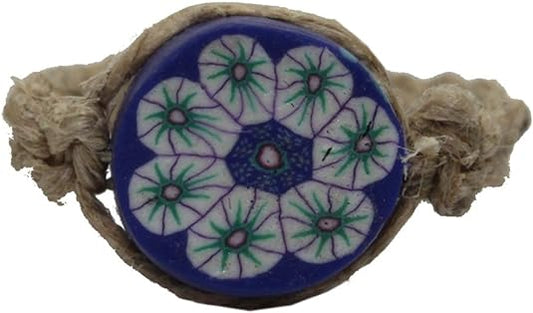 18875 - Braided Rope Ring w/Blue Flower - [Clear-156]