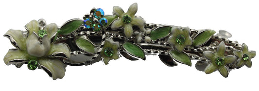 18891 - Green Flower Barrette w/Crystal - [Clear-57]