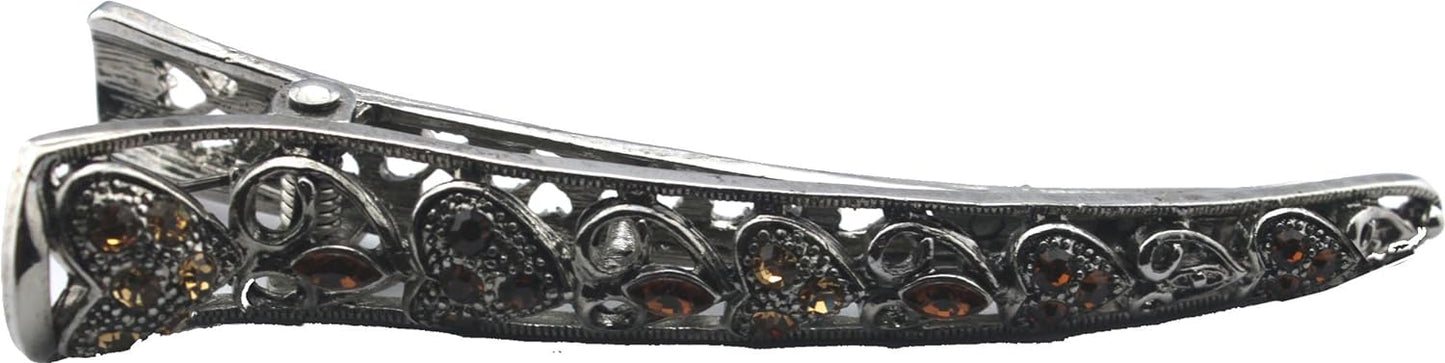 18899 - Heart Hair Clip w/Gold Stones - [Clear-193]