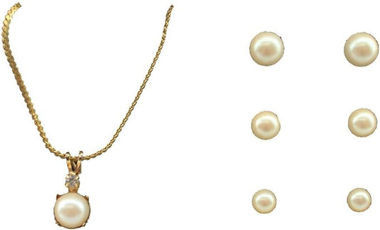 18900 - Majorca Pearl and Zirconia Necklace with Earrings - [Clear-133]