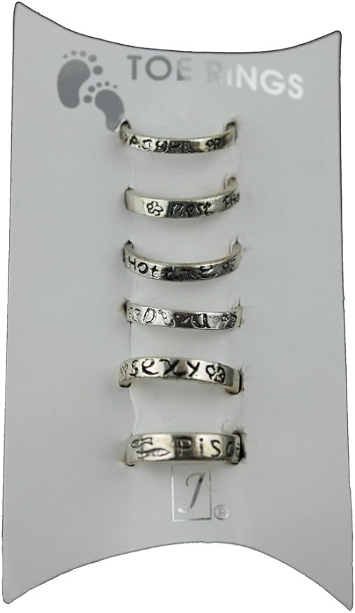 18911 - 6pk Words Silver Toe Rings - [Clear-66]