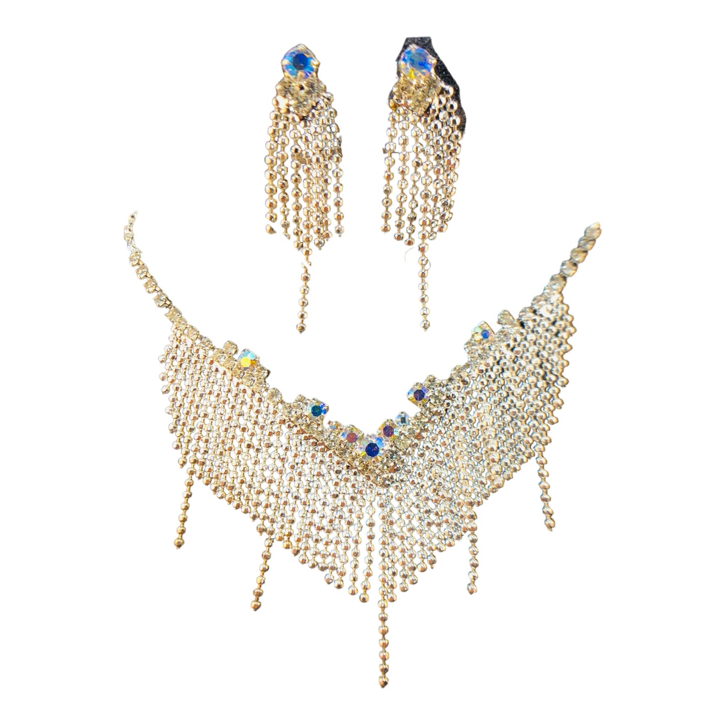 19135 - 18" Silver &Clear Crystals Necklace & Earring Set - [Clear-56]