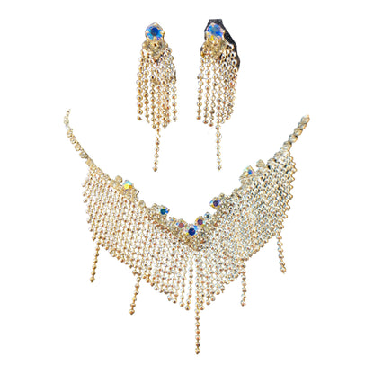 19135 - 18" Silver &Clear Crystals Necklace & Earring Set - [Clear-56]