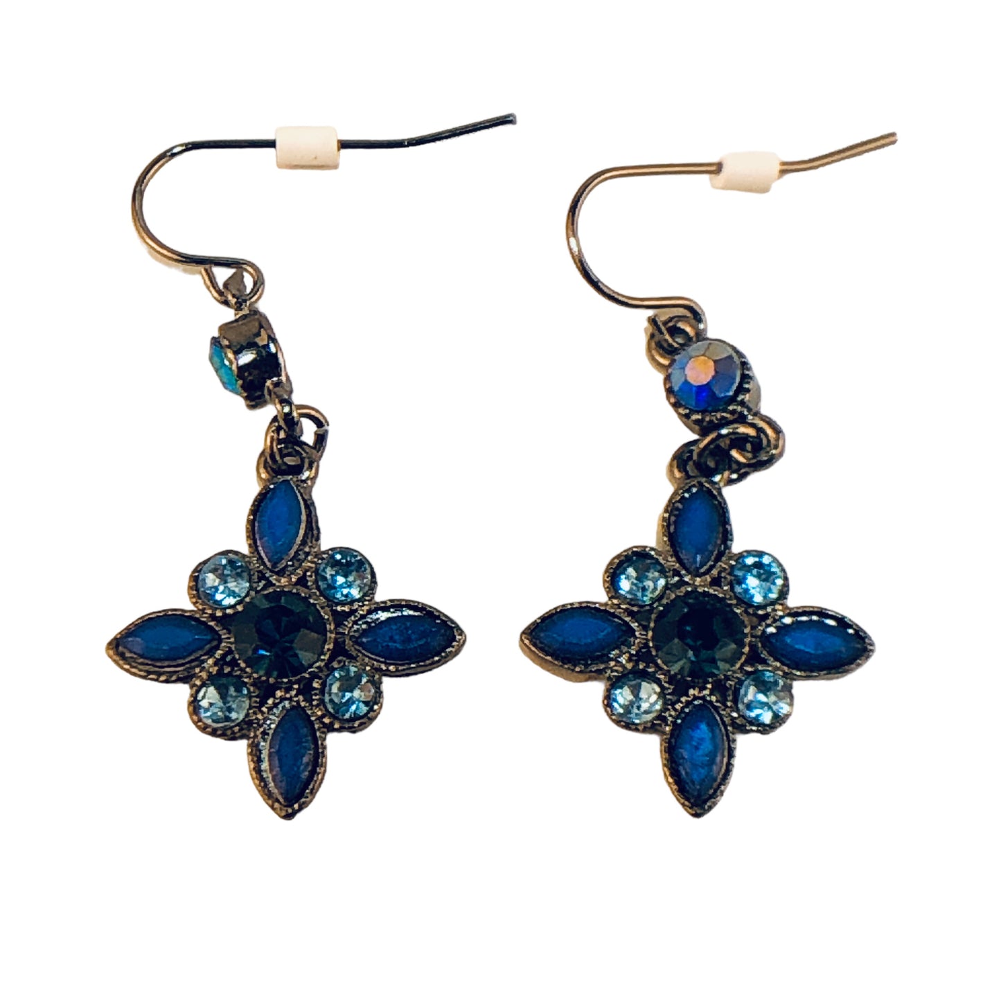 19153 - 19" Blue Green Flower Crystals Necklace and Earrings - [Clear-56]