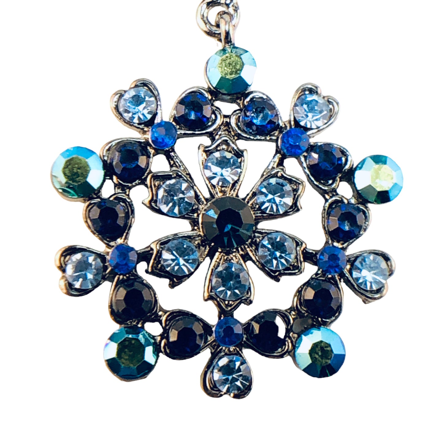 19153 - 19" Blue Green Flower Crystals Necklace and Earrings - [Clear-56]