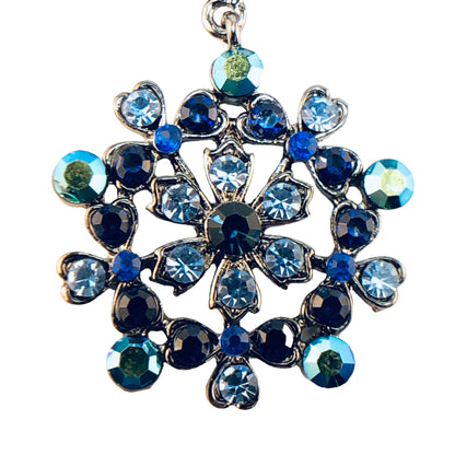 19153 - 19" Blue Green Flower Crystals Necklace and Earrings - [Clear-56]