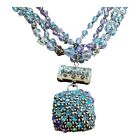 19216 - 4 Strands Beaded Necklace with Beads and Crystals in Blue and Purple Colors |Clear-102|