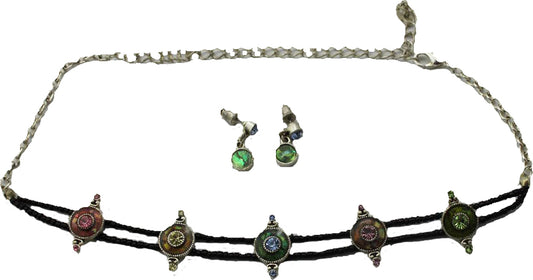 19435 - Multi Color 13" Crystal Choker and Earrings Set - |Clear-158|