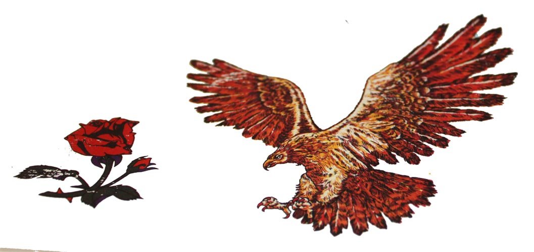 19489 - Eagle and Rose Temporary Tattoo - [File-17]