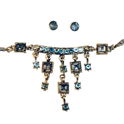 19558 - 18" Blue Crystal Choker & Earrings - [Clear-105]