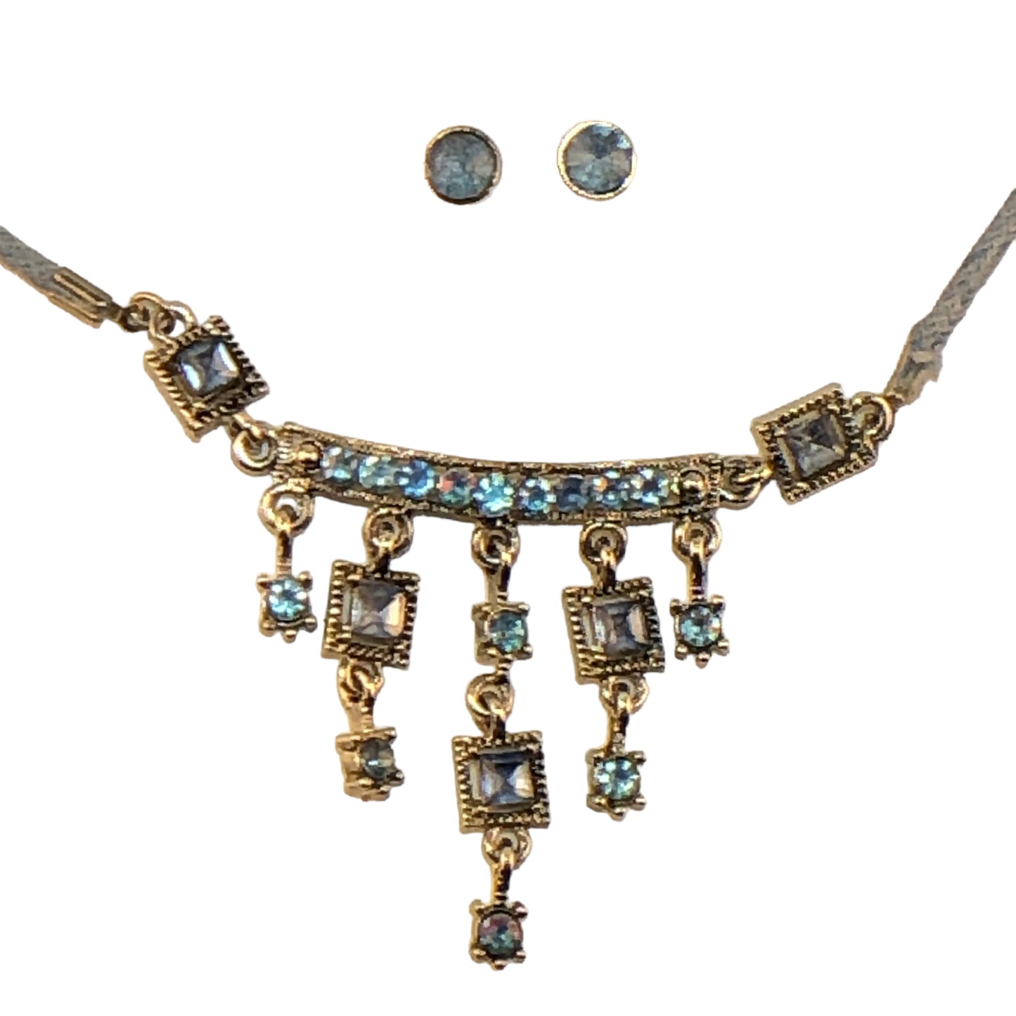 19558 - 18" Blue Crystal Choker & Earrings - [Clear-105]