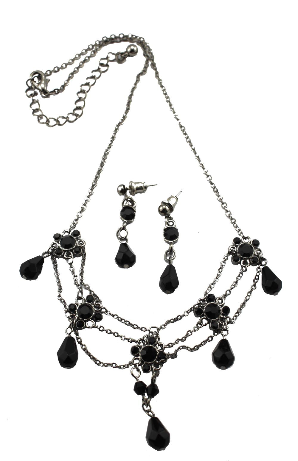 19569 - Black Bead Necklace Set - |Clear-227|