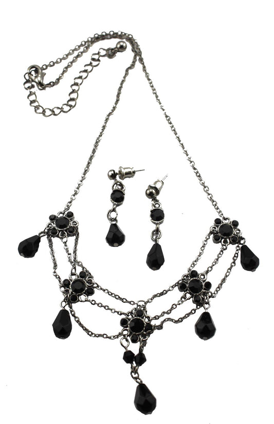 19569 - Black Bead Necklace Set - |Clear-227|
