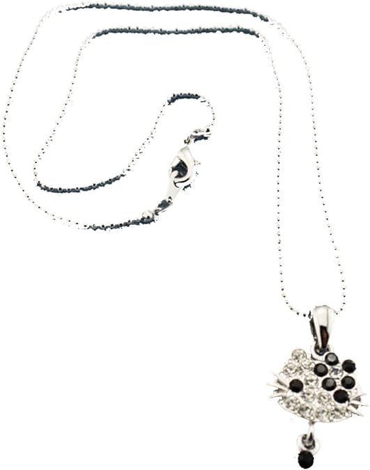 19576 - Silver Crystal Kitty Necklace - [Clear-94]