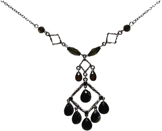 19583 - Black Beaded Silver Tribal Necklace - [Clear-103]