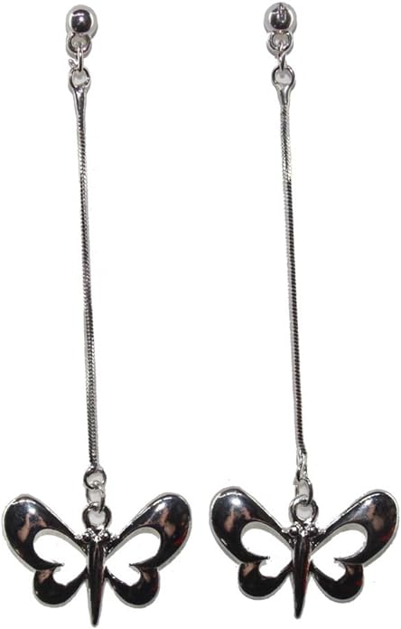 19594 - Silver Butterfly Dangle Earrings - [Clear-114]