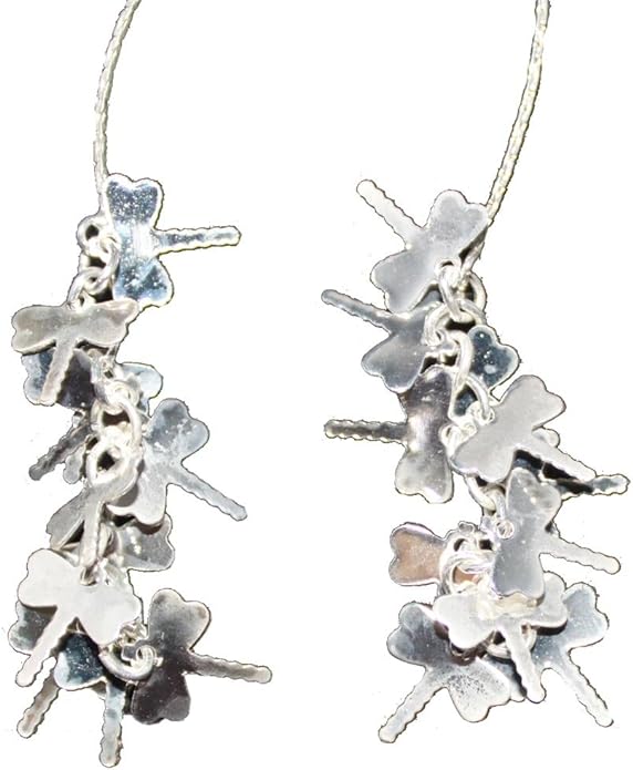 19595 - Silver Dragonfly Dangle Earrings - [Clear-114]