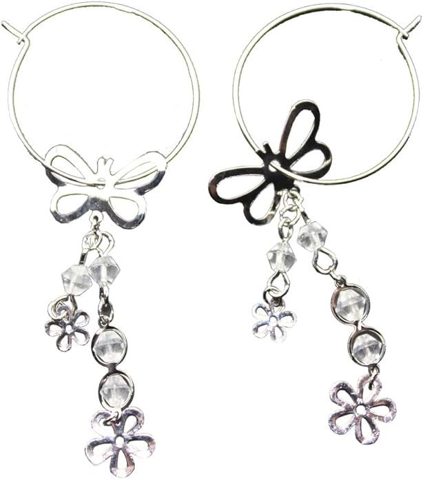 19597 - Silver Butterfly Hoop Earrings - [Clear-114]
