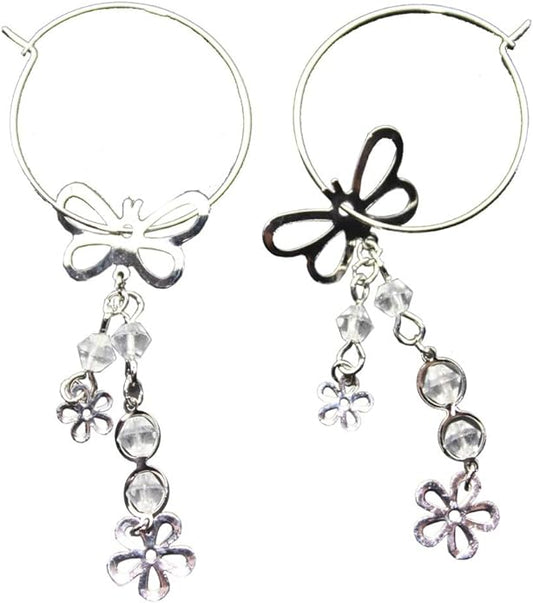19597 - Silver Butterfly Hoop Earrings - [Clear-114]