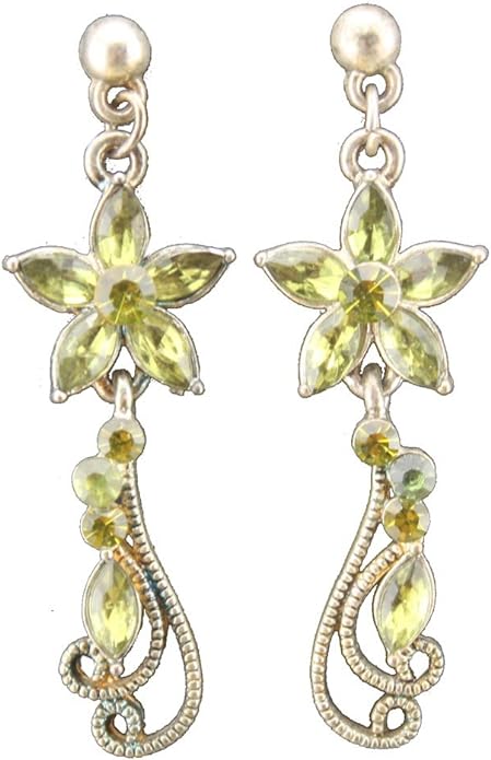 19599 - Green Crystal Flower Earrings - [Clear-118]