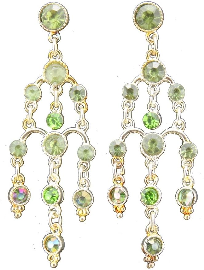 19600 - Green Crystals Dangling Earring - [Clear-114]
