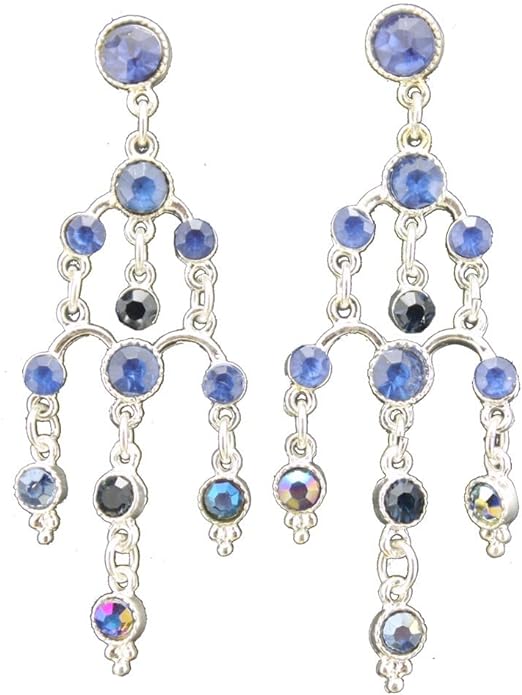 19601 - Blue Crystals Dangling Earrings - [Clear-114]