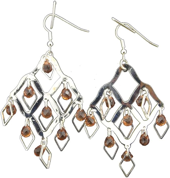 19607 - Silver Amber Dangle Earrings - [Clear-114]