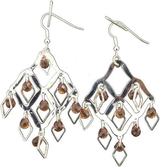 19607 - Silver Amber Dangle Earrings - [Clear-114]