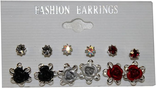 19620 - Set of 6 Asst. Small Earrings - [Clear-118]